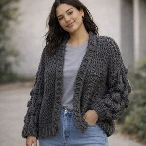 amaryllis Chunky Knit Open-Front Sweater Bubble Sleeves Size XS/S